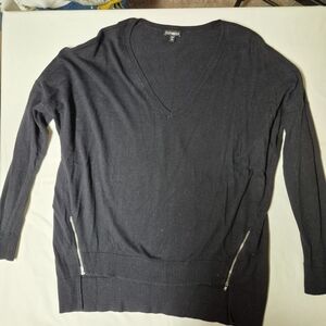 Express Black V-Neck Sweater with Zipper Accents